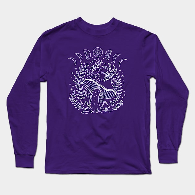 Witchy Moon and Fungi: A Mystical Journey through Dark Academia Goblincore and Cottagecore Mushroom in a Grunge Fantasy Long Sleeve T-Shirt by Ministry Of Frogs